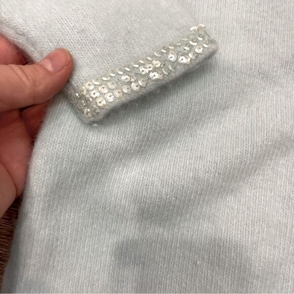 Vintage Angora Baby Blue V Neck Sweater Sequence Beaded Neck and Sleeves - Picture 3 of 5